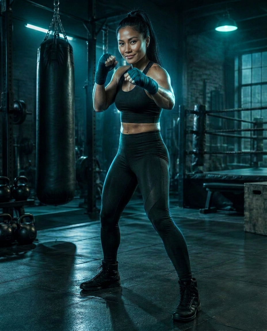 Wahyuni Baron tijdens een bokstraining